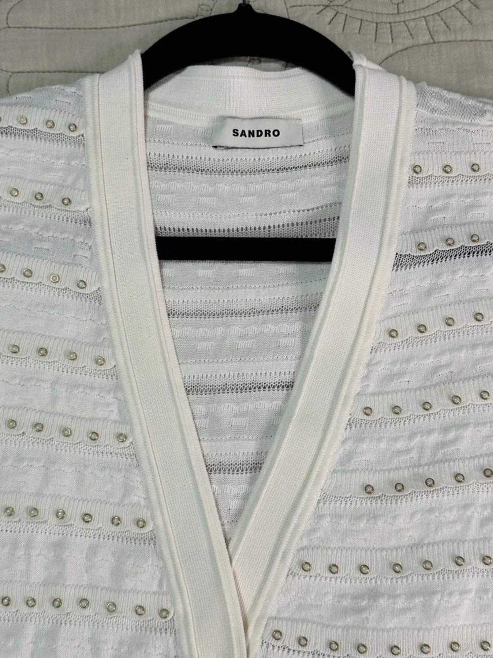 Sandro Beaded Knit Maxi Dress Size 42 Cream Faux Button Front - Picture 8 of 13